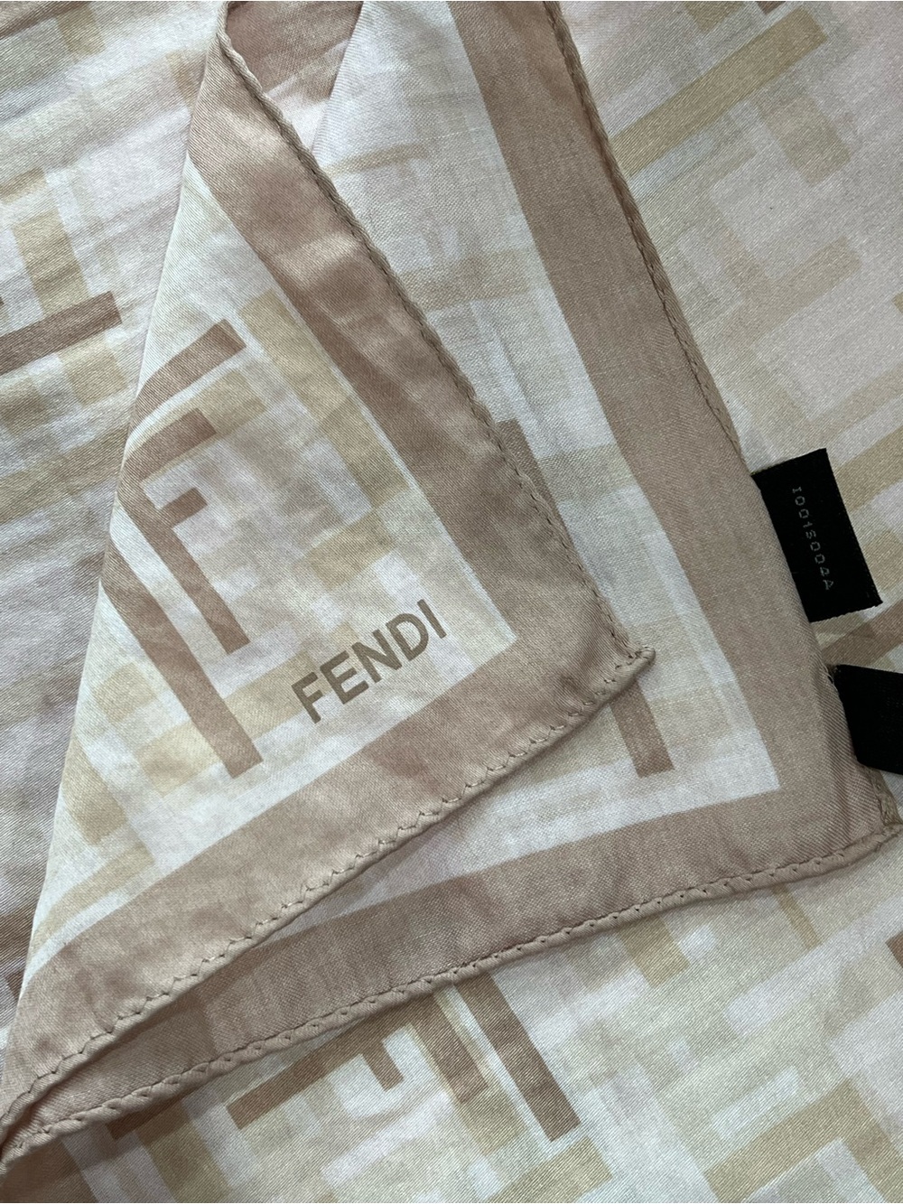 Vintage FENDI Square Cotton Logo Scarf in Pink & Tan